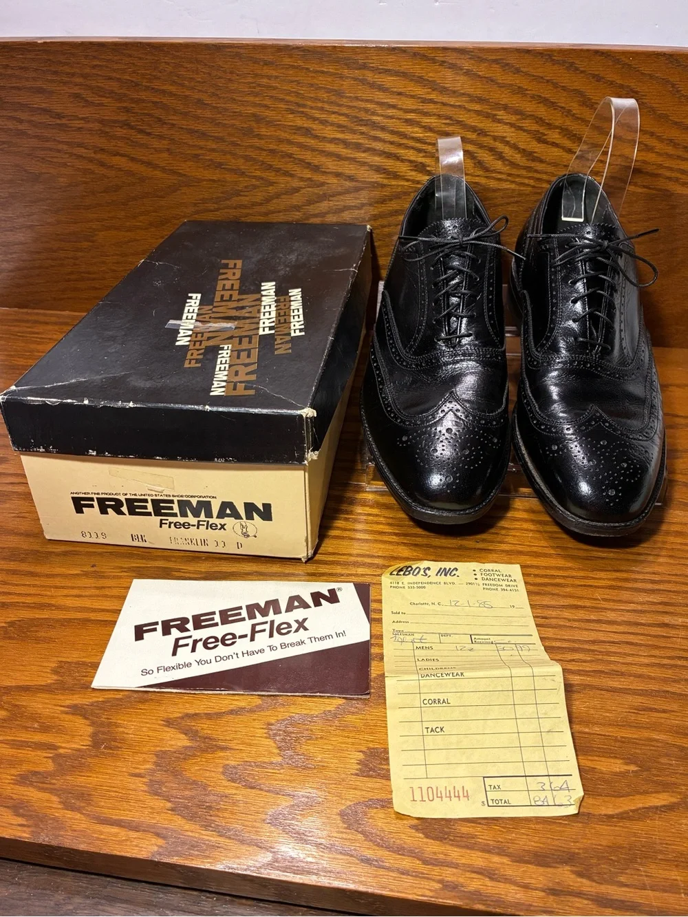 VTG 1985 Freeman Free-Flex Longwing Brogue Derby Shoes  Black Men’s 11 BOX, RECT